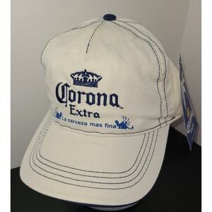 NWT Corona Cotton Hat Cap Adjustable Strap Back Beige Blue Beer La Cerveza